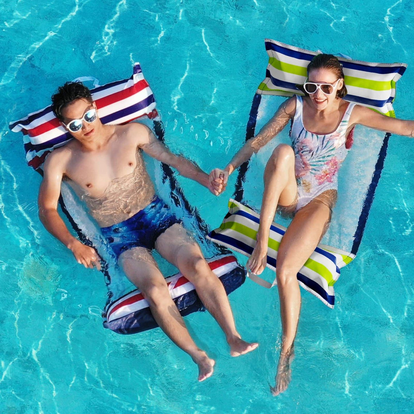 Jasonwell Inflatable Pool Hammock Float - 2 Pack Water Hammock Pool Floaties Multi-Purpose (Saddle Lounge Chair Drifter) 4 in 1 Lake Beach Floating Loungers Swimming Pool Floats Toys for Adults