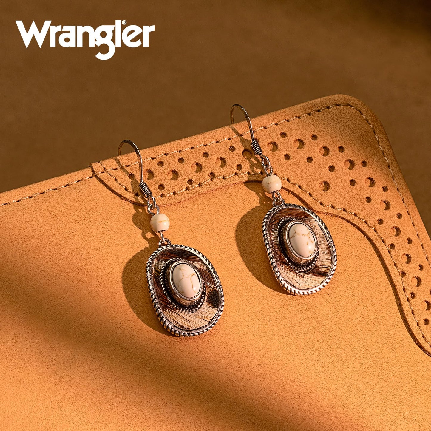 Wrangler Western TearDrop Dangle Earrings for Women Country Statement Genuine Horsehair Turquoise Vintage Cowgirl Cowboy Jewelry (Silver-White A)
