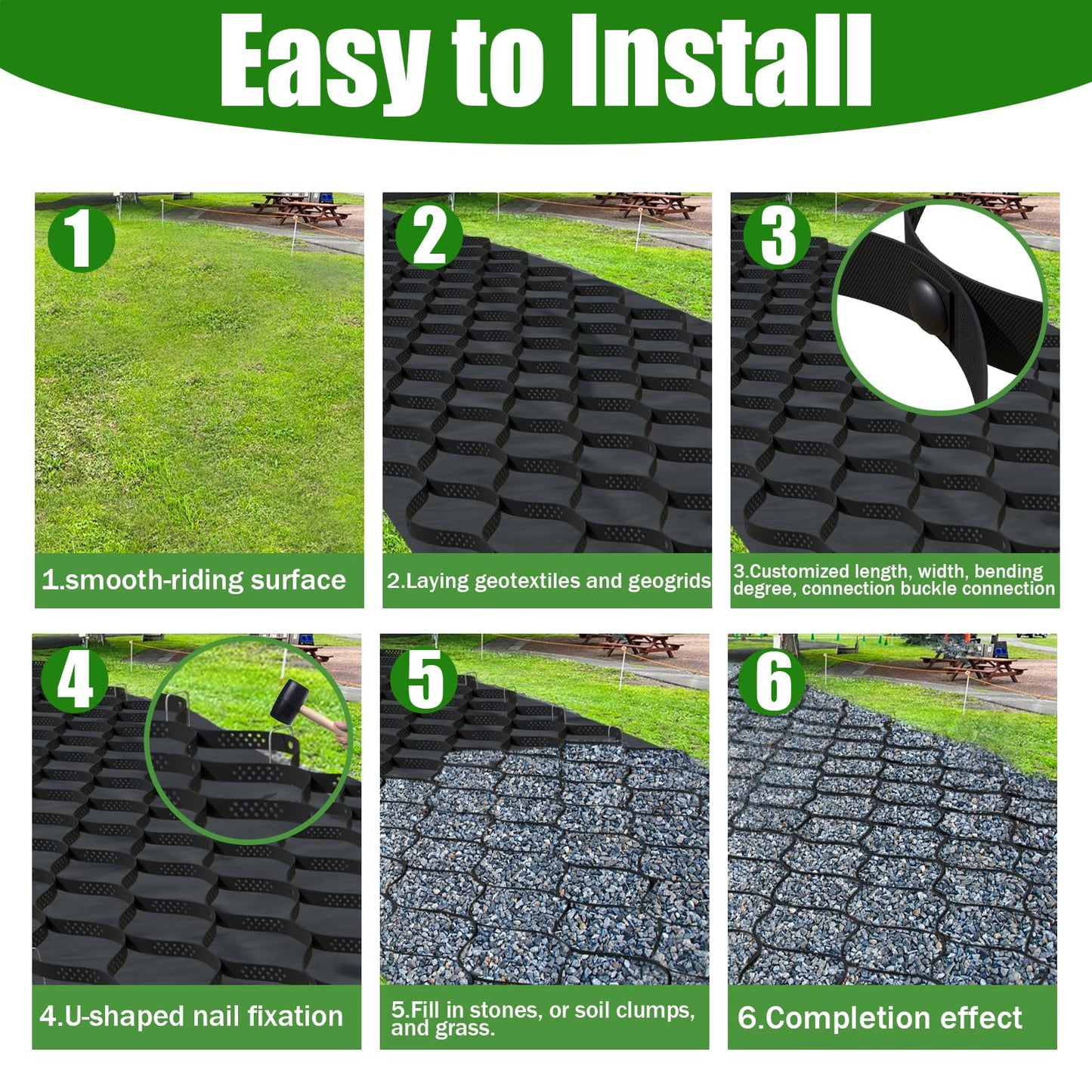 2" Thick Gravel Ground Grid 16.5ft x 33ft - Geo Grid Driveway Stabilization Grids, Gravel Retainer Grid 1885 LBS Per Sq ft, Geocell Geogrid for Walkway Driving RV Parking Slopes and Garden