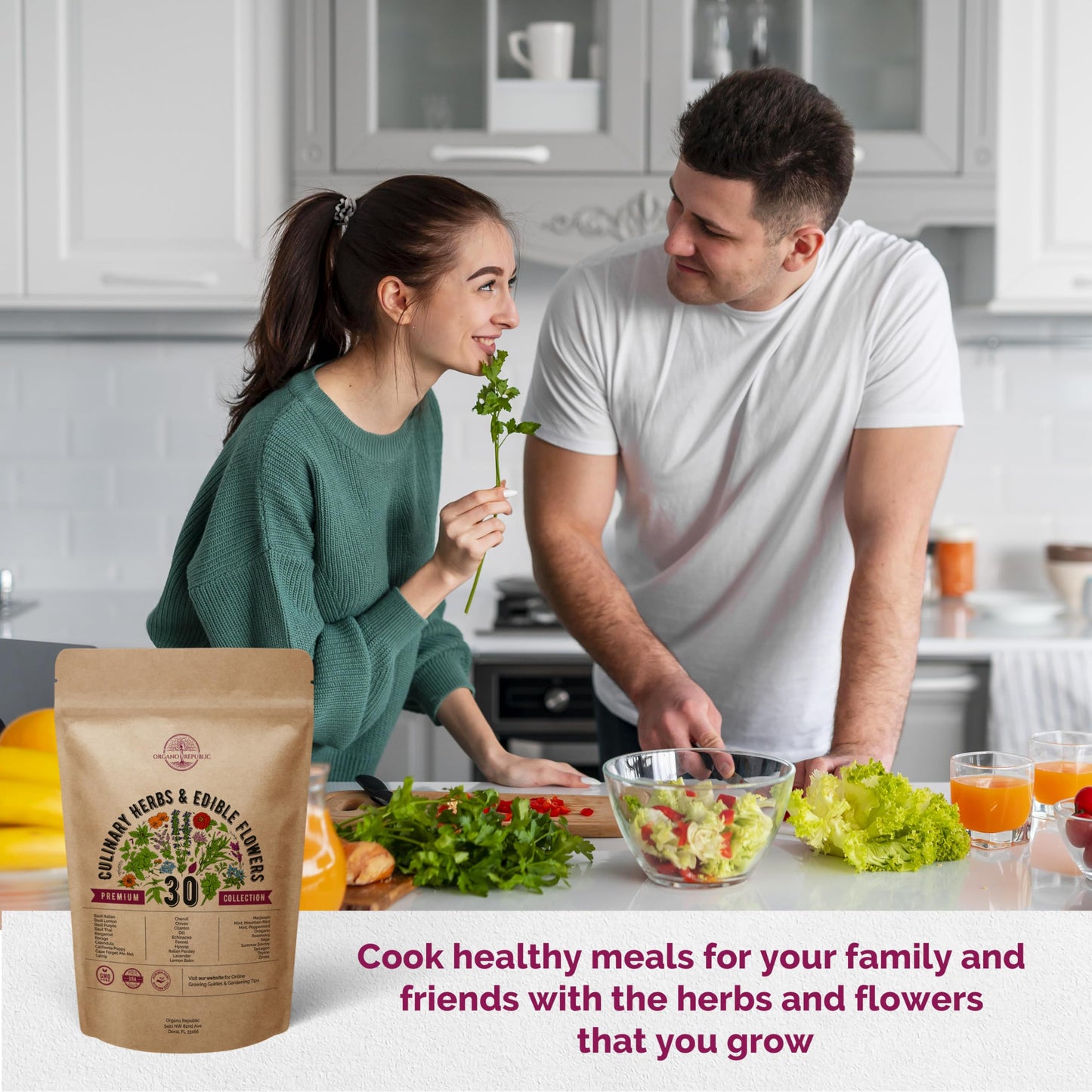 Organo Republic 30 Culinary Herbs & Edible Flower Seeds Variety Pack- Indoor/Outdoor. 7400+ Non-GMO Heirloom Flower Seeds: Basil, Borage, Echinacea, Lavender, Oregano, Rosemary Seeds & More