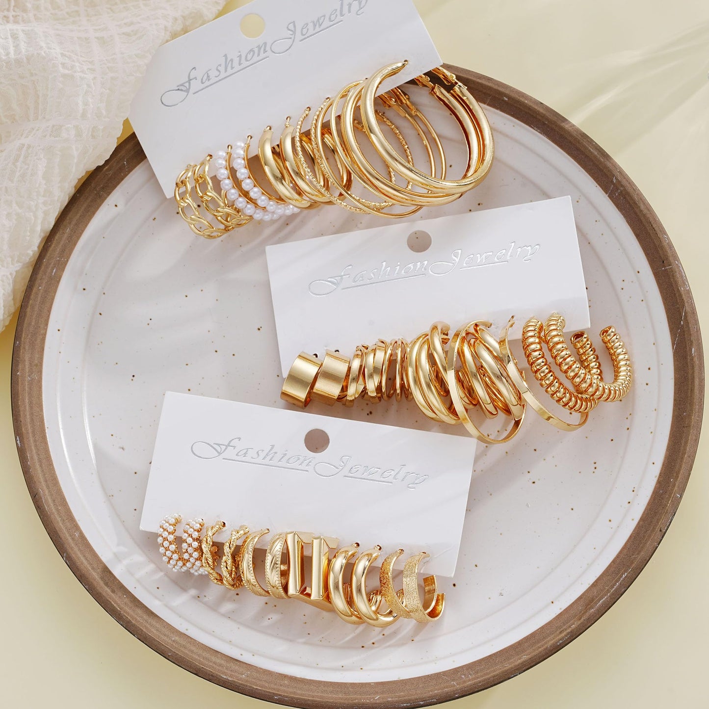 Gold Hoop Earrings Set for Women, 18 Pairs Hypoallergenic Small Big Open Pearl Hoops Earring Multipack, Gold Huggie Hoop Earrings for Women Trendy Jewelry