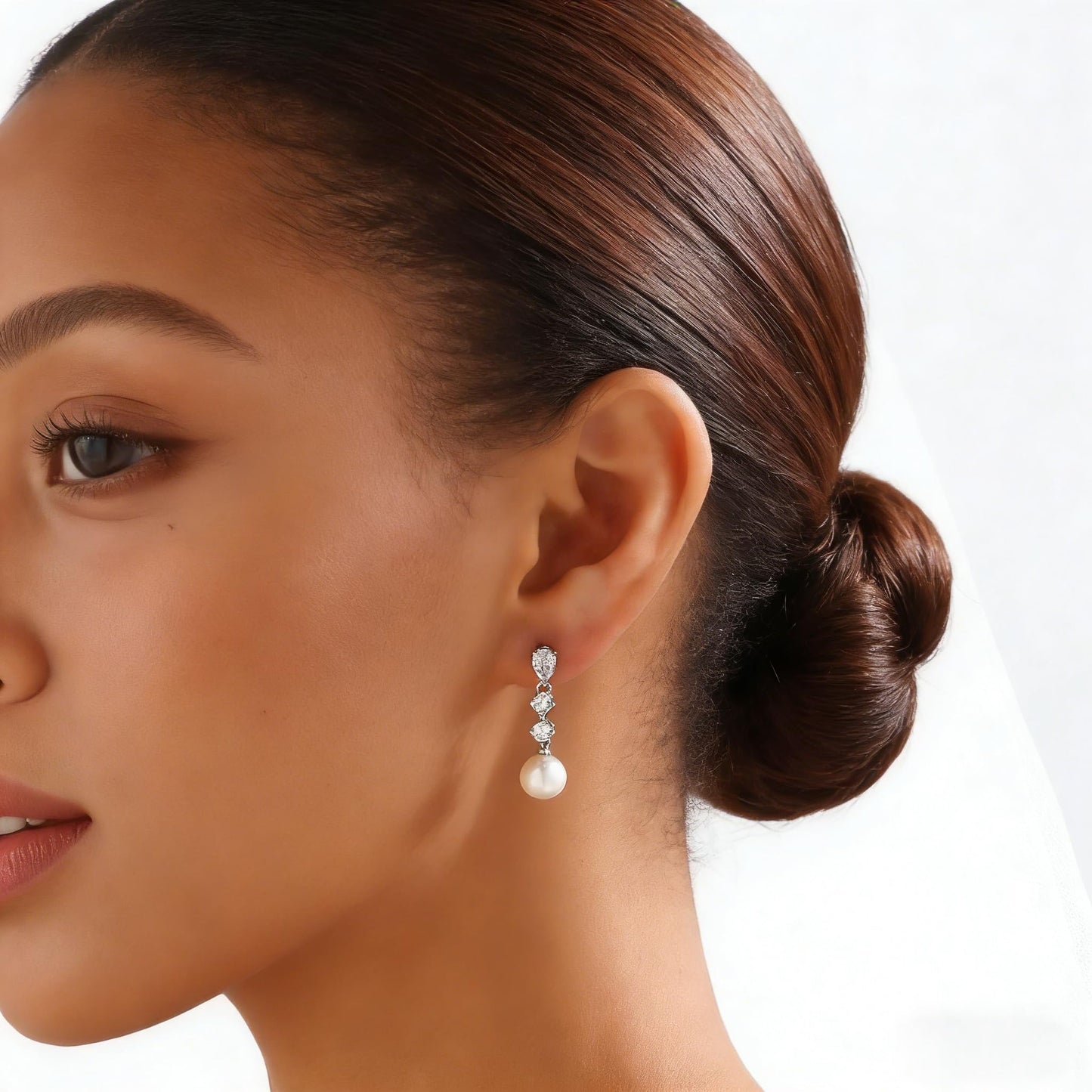 Solistra Pearl Earrings for Women Dainty Diamond Flower Silver Plated Dangle Earrings for Weddings Gifts Bridesmaid Gifts