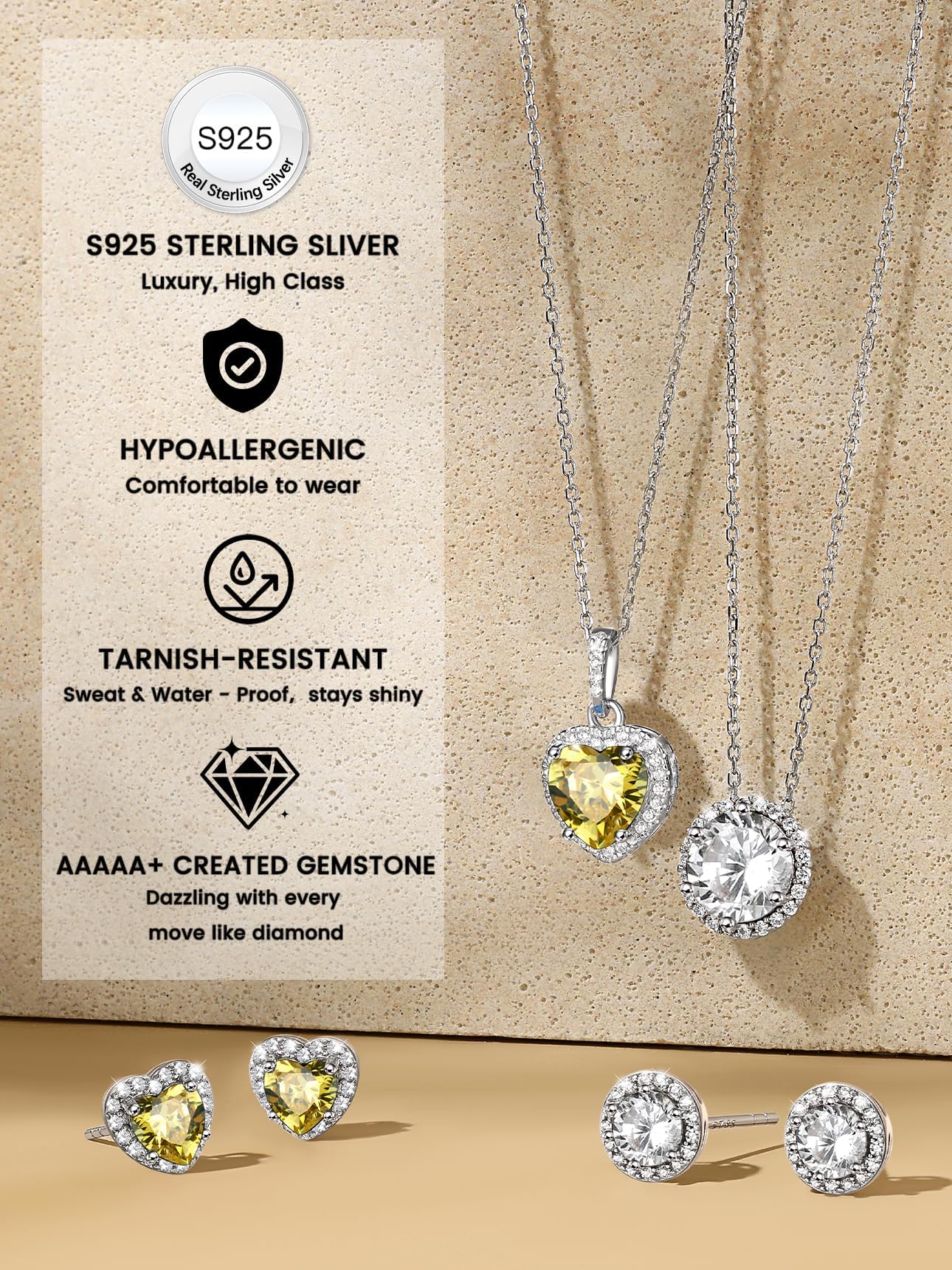 Bestyle Classic S925 Sterling Silver Love Heart Earrings, Dainty November Critine Crystals Birthstone Studs, Anniversary/Mother’s Day/Birthday Jewelry Gifts for Women Mom/Wife/Sister/Best Friend