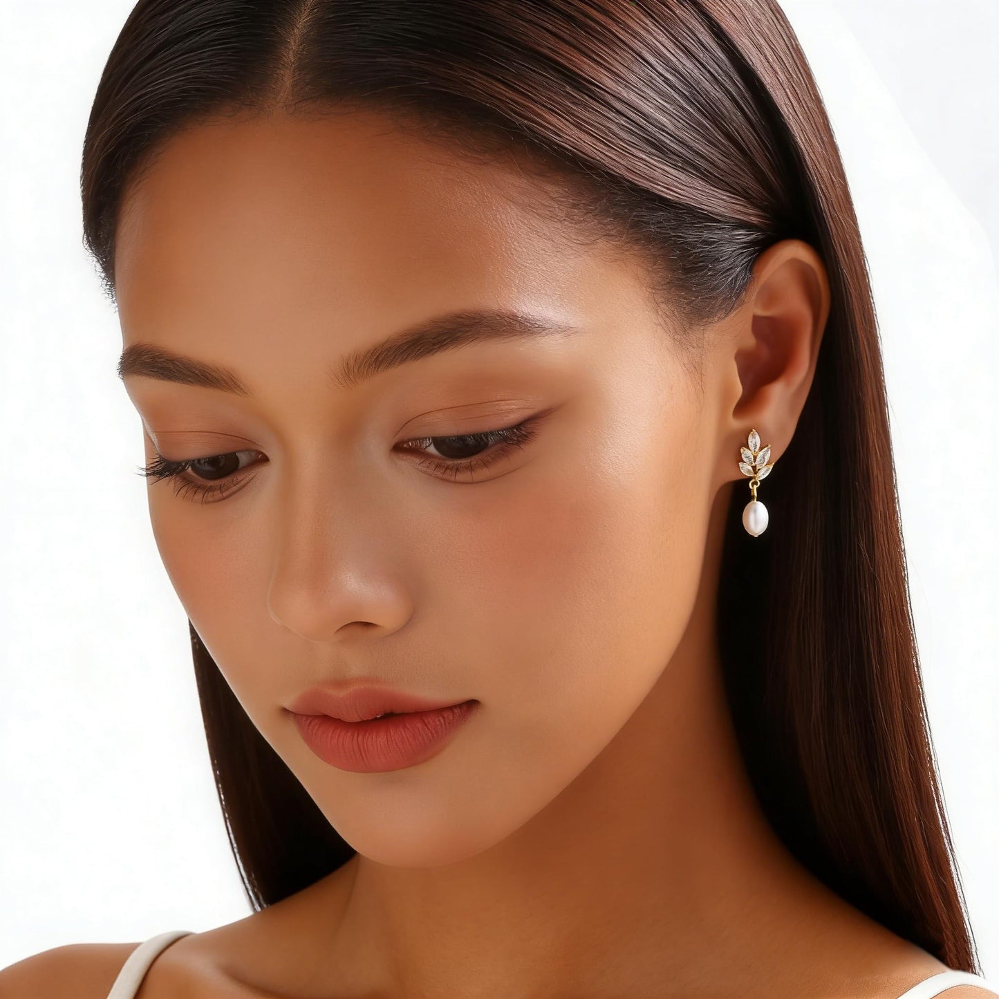 Solistra Pearl Earrings for Women Dainty Diamond Pearl Drop Dangle Earrings 14k Gold Plated for Weddings Gifts Bridesmaid Gifts