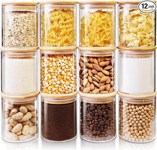 HomArtist Glass Jars with Bamboo Lids 17 FL OZ [Set of 12], Glass Canisters with Airtight Lids, Glass Food Storage Containers for Spice, Coffee, Sugar, Tea, Candies, Cookies,Best for Kitchen & Pantry