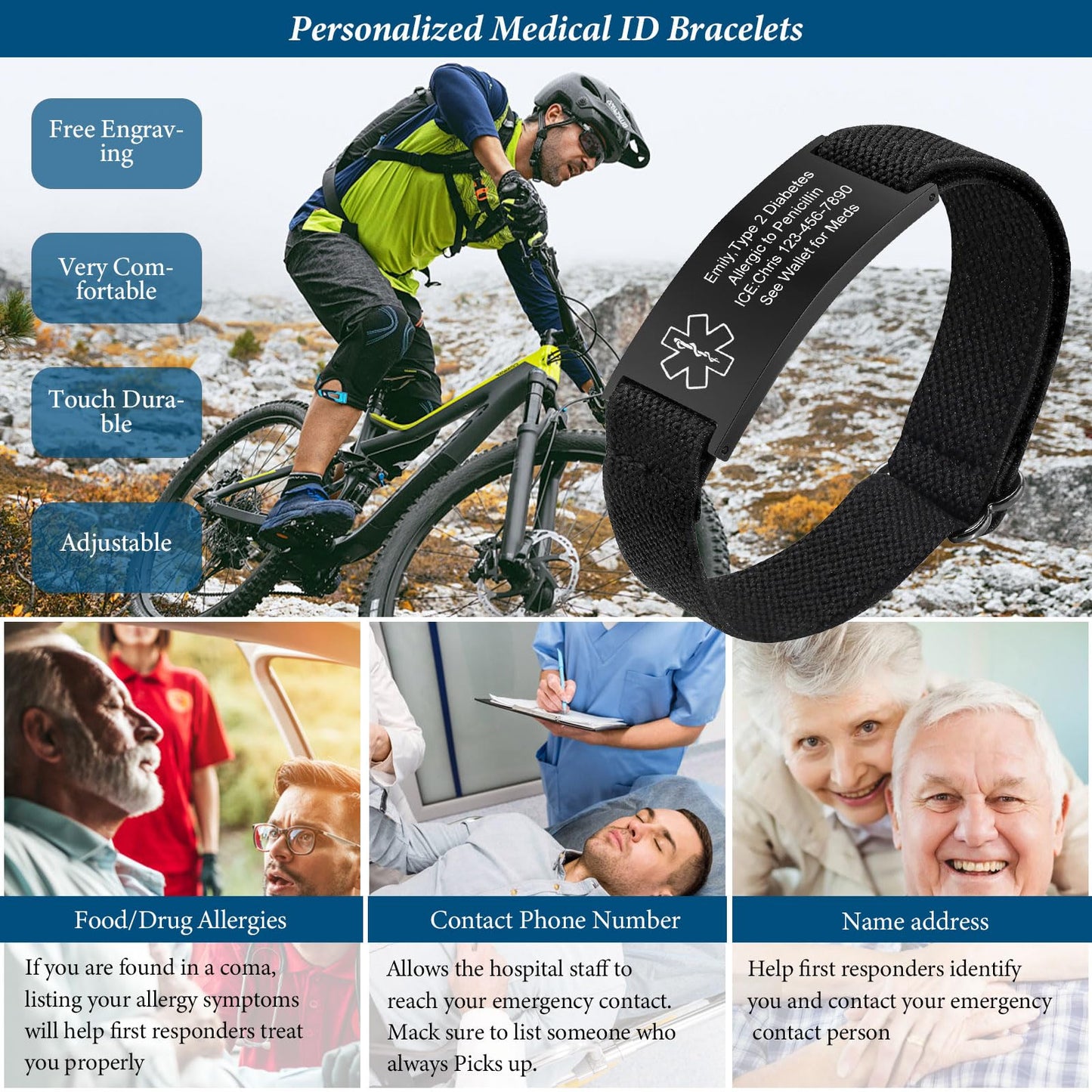 VNOX Medical Alert Id Bracelet for Men, Pacemaker Medical Alert Bracelets for Men Patients Stainless Steel Emergency Bracelets Wristband,Personalized Mens Life Health Alert Bracelet