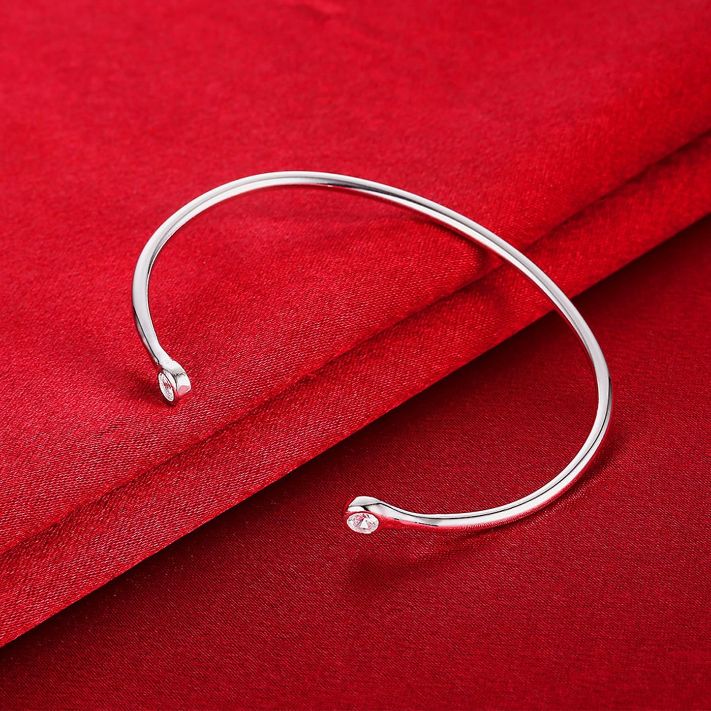 Handmade 925 Sterling Silver Bracelet Minimalist Silver Bangle Bracelet Open Adjustable Simple CZ Cuff Bracelets for Women Teen Girls Fashion Dainty Jewelry Women Gift for birthday Valentine's Day