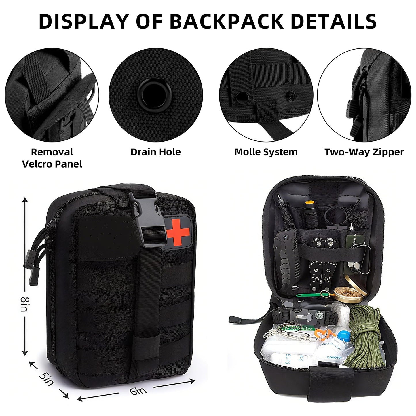 aiGear Survival Kit and First Aid Kit, 138 Pcs Survival Gear and Equipment with Molle Pouch, Camping Accessories, Gifts for Men Women Outdoor Fishing Hunting Camping