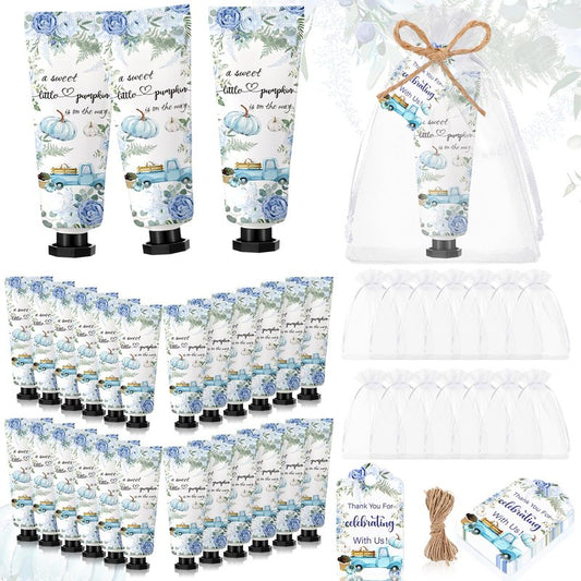 Dansib 48 Sets Thanksgiving Fall Hand Cream Bulk a Little Pumpkin Baby Shower Hand Cream Gifts Baby Shower Party Favors for Guests Travel Size Lotion for Autumn Party Supplies(Blue Pumpkin)