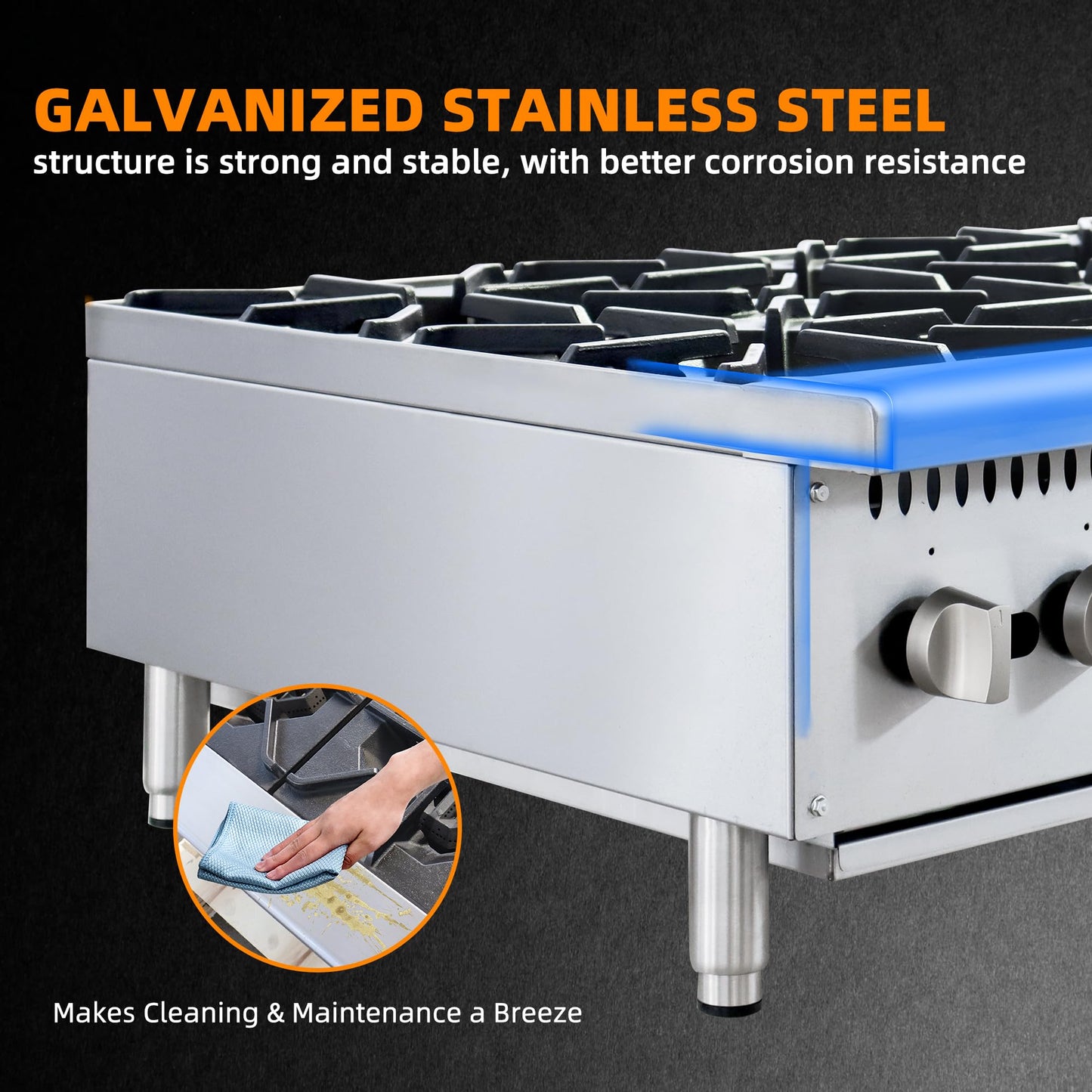 6 Burner Commercial Hot Plate, 36" Countertop Gas Stove Stainless Steel Natural Gas Range with Propane Conversion Kit Cooking Equipment for Restaurant Kitchen-150000 BTU