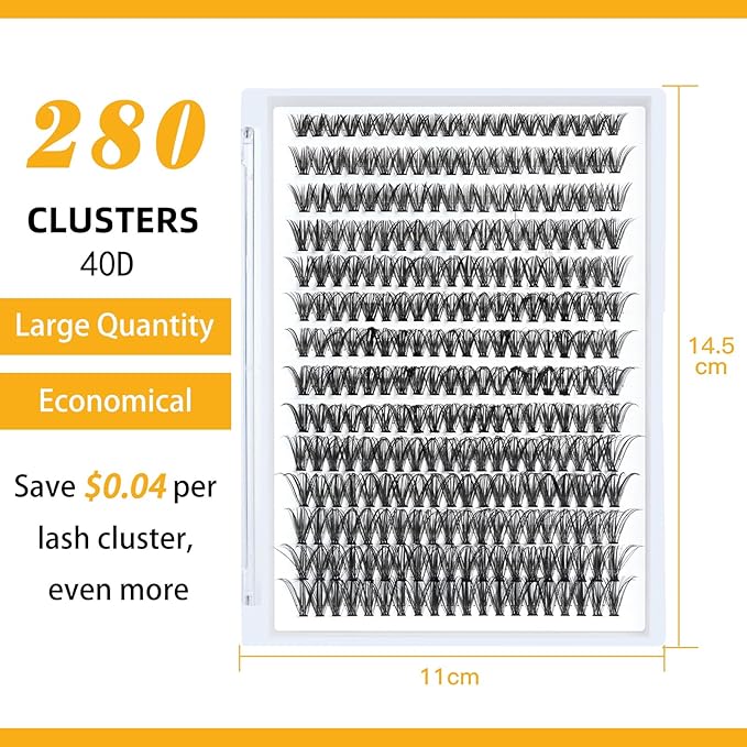 B&Q Lash Clusters 280PCS Natural Eyelash Clusters 40D C 13mm Individual Lash Wispy Eyelash Extension with Soft Thin Band Classic Look Pestañas Postizas Comfortable DIY at Home(40D-C-13mm)