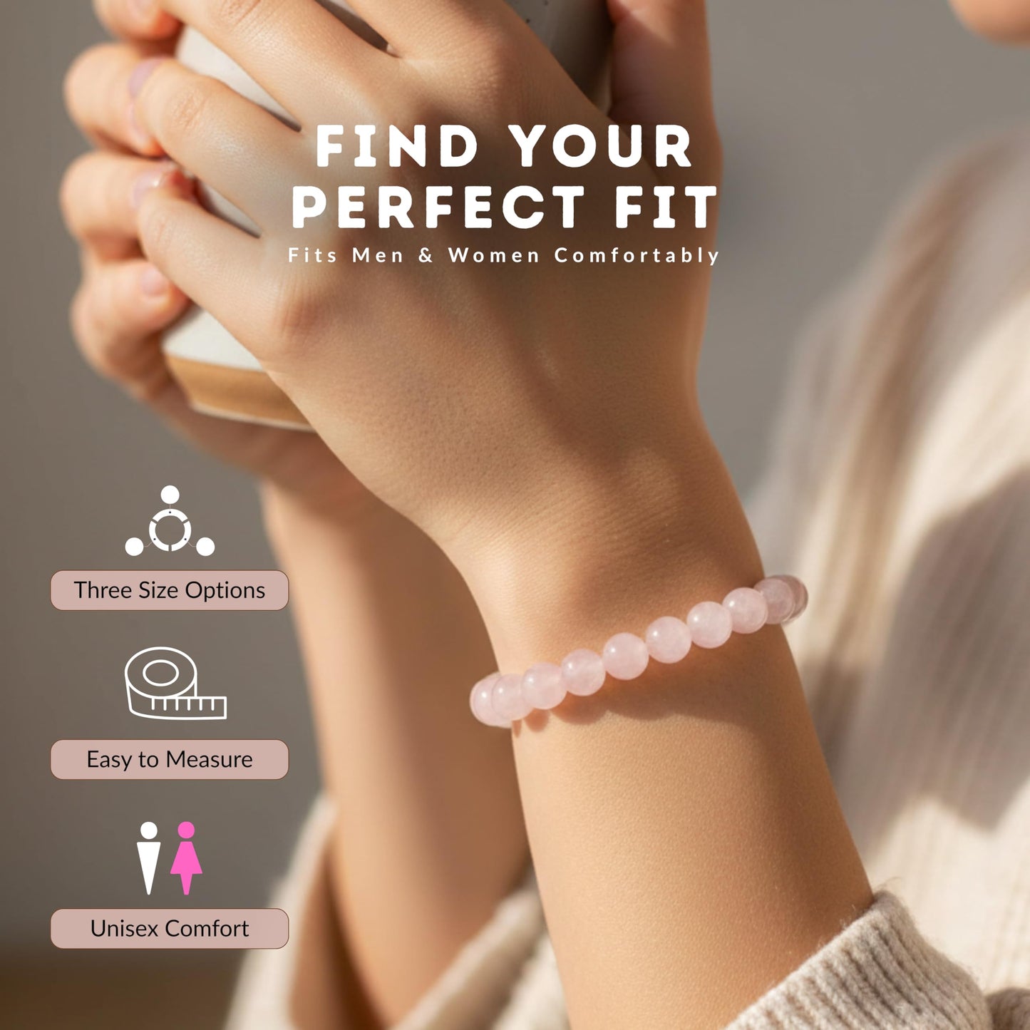 Cherry Tree Collection – Handmade Madagascar Rose Quartz Bracelet for Women & men – 8mm Beaded Crystal Bracelet for Healing, Positive Energy, Protection & Gift Ideas (Medium)