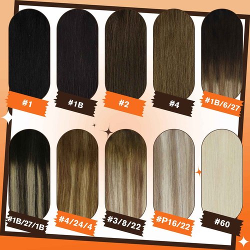 Full Shine Seamless clip ins & Lace Clip ins Remy Hair Total Medium Brown 16 Inch