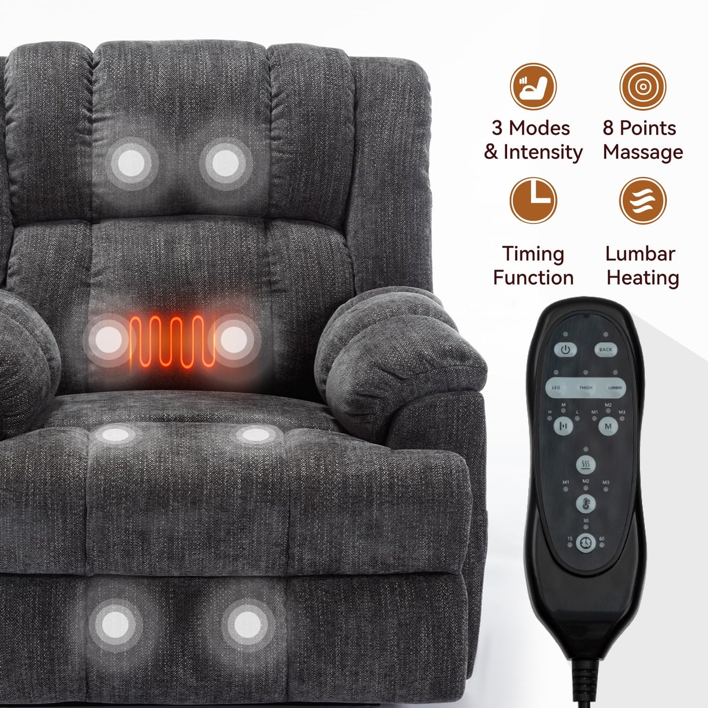 KEIKI Dual Motor Power Lift Recliner Chair with Massage and Heat, Cushion Back Design, Heavy Duty Up to 350 LBS