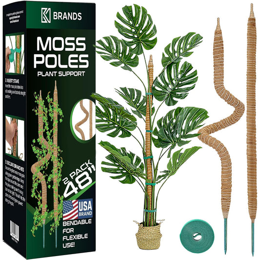 2 Pack 48'' Bendable Moss Pole Monstera Plant Support for Climbing Indoor Plants - Stakes for Potted Climbers - Tall Sticks Indoor Trellis for Houseplants - Accessories for Monstera Pot