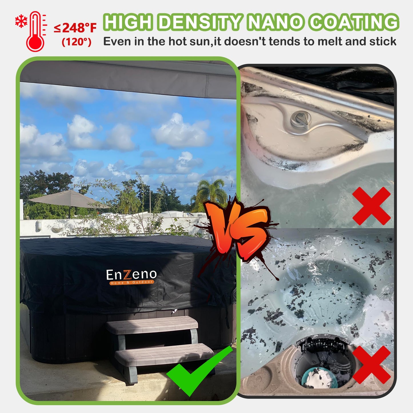 Enzeno Outdoor SPA Hot Tub Cover Waterproof Square 76 x 76 inch fit 75 x 75 or 74 x 74 or 73 x 73 or 6 ft x 6 ft 420D Heavy Duty Cub Hot Tub Lid Protectors Protective Cover Cap