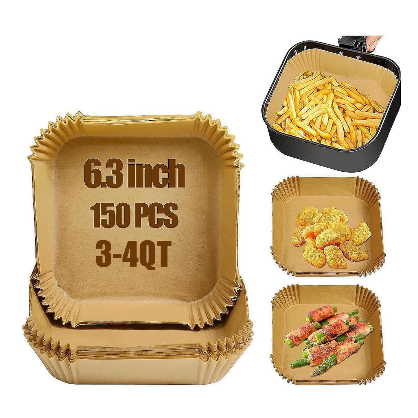 Air Fryer Liners Disposable for Most Small Air Fryer 2-5 Qt, 150 Pcs Square Parchment Paper Mini Air Fryer Liners for 2-5 Qt