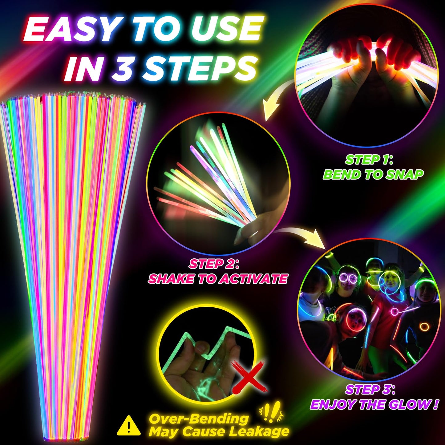 100Pcs Glow Sticks - 22 inch Glow In the Dark Sticks Party Supplies, Halloween Glow Party Pack for Kids with 9 Hours Duration, Halloween Party Favor Glow Necklace & Bracelet with 100Pcs Connectors