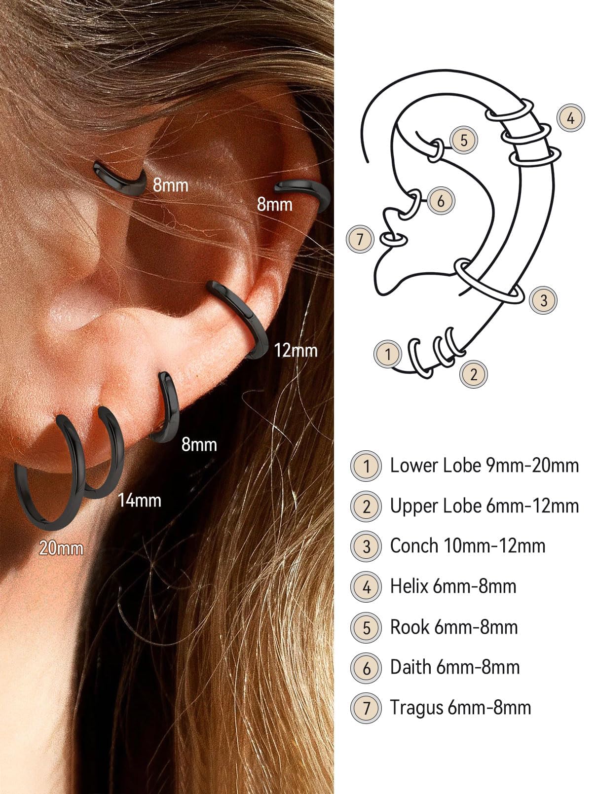 FaithHeart Hoop Earrings for Women, Black Hypoallergenic Huggie Hoop Earrings, Small Cartilage Earrings for Women 18mm, Send Gift Box