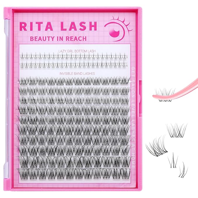 Venus Lash Clusters+Bottom Lash Clusters 5-6mm Bottom Lashes Cluster Lashes Individual Lashes DIY Clusters Eyelash Extensions Natural Look False Eyelashes Thin Invisible Lash Band(Venus,8-16mm)