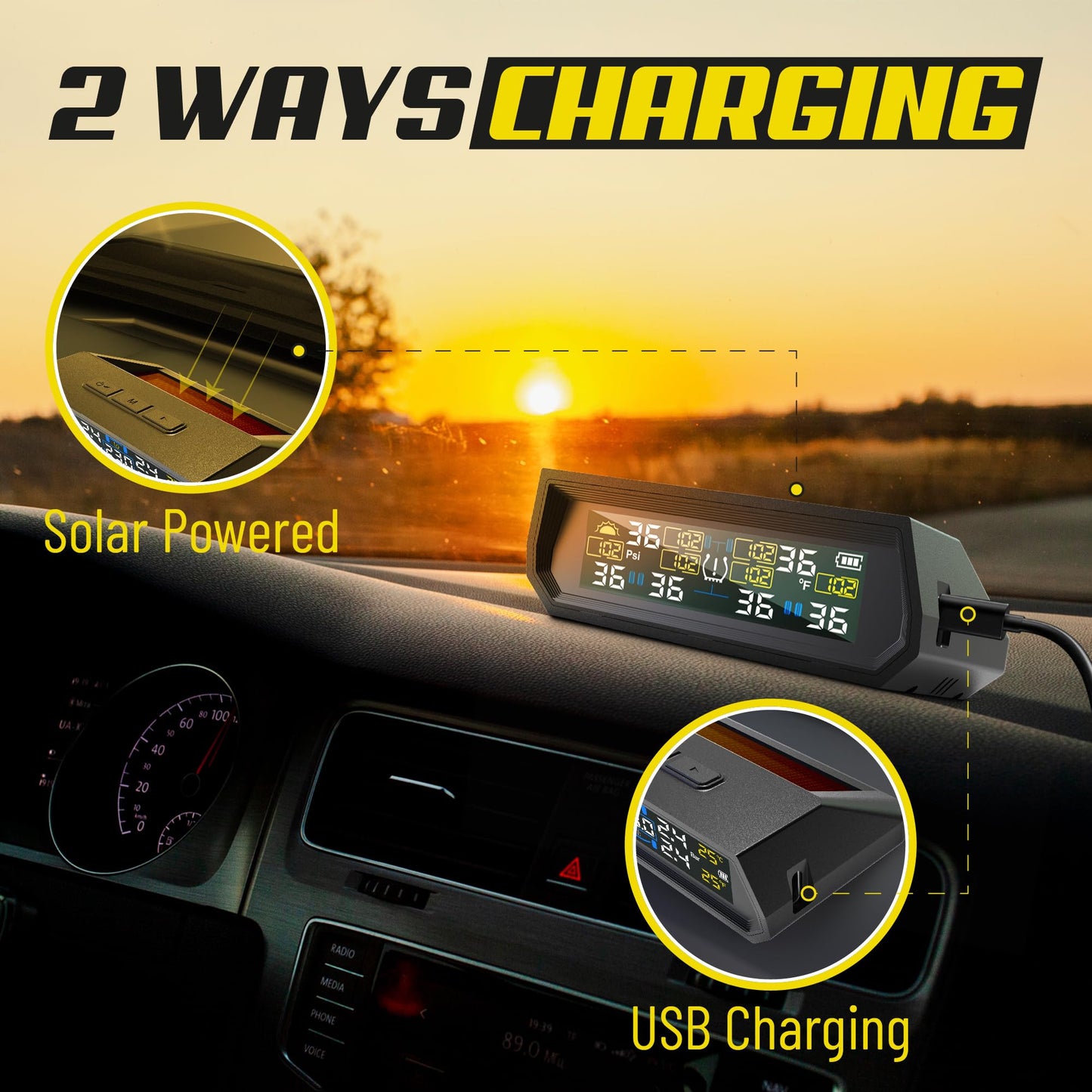 HertzEagle RV Tire Pressure Monitoring System (TPMS) - 6 Sensors Solar Wireless, Real-Time Monitoring with LCD Display & Alarm, Waterproof for RV Trailer Motorhome Tires T026