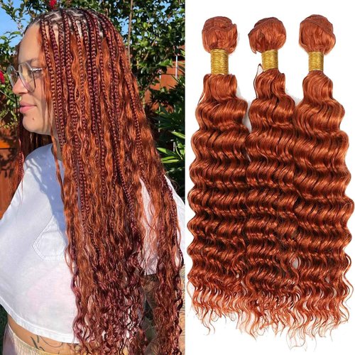 Habiliana Bundles Human Hair 26 28 30 Inch Deep Wave Orange Ginger Bundles 11A Unprocessed Brazilian Virgin Quick Weave Hair Extensions for Black Women