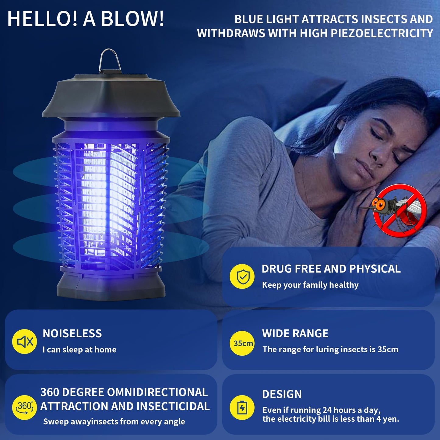 Mosqueda Bug Zapper Outdoor Electric Simply zap for Indoor Outdoor Fly Zapper Traps Mosquito Killer for Home, Backyard, Patio, 90-130V, Bug Zapper Indoor