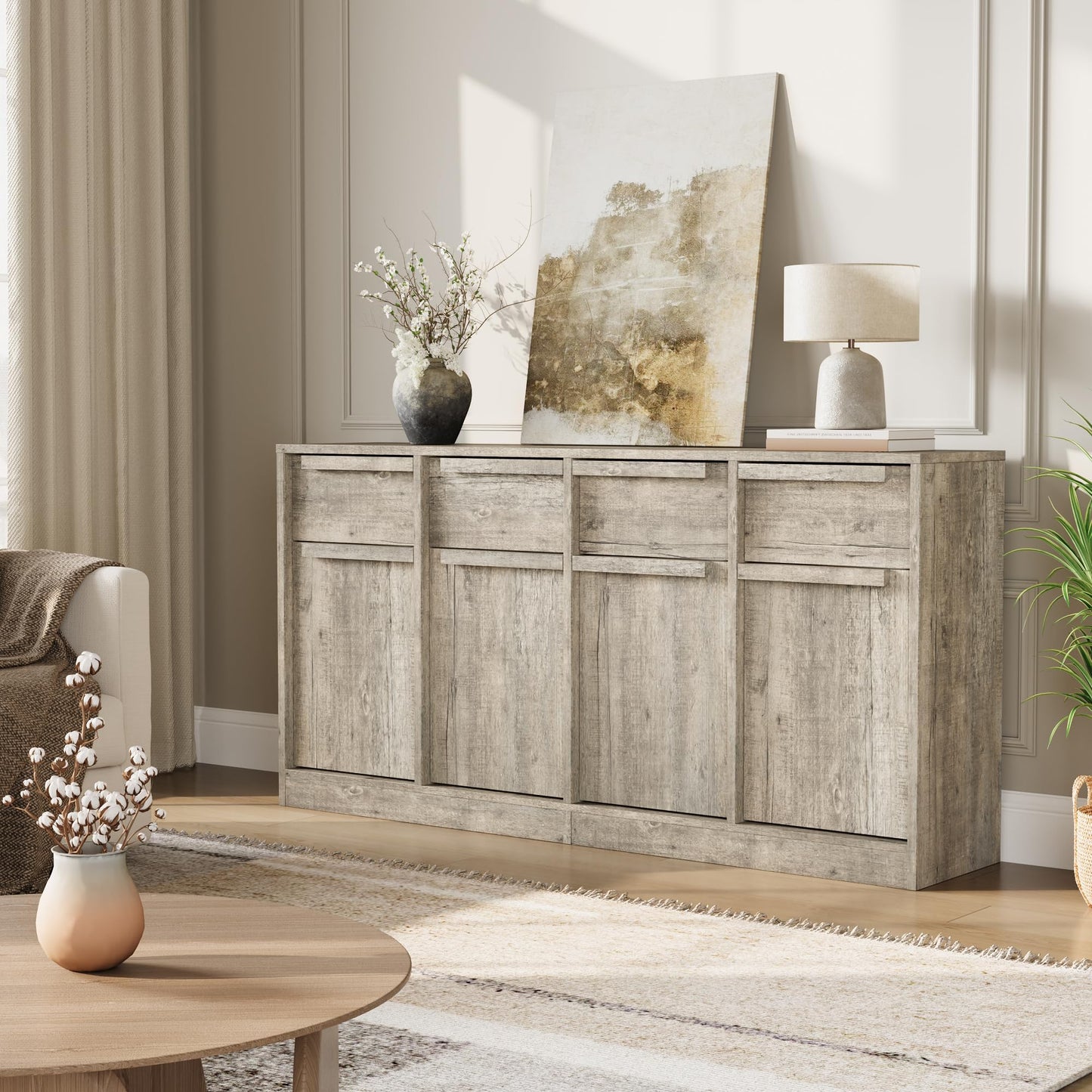 IDEALHOUSE Sideboard Buffet Cabinet with Drawers, Large Coffee Table, Modern Storage Buffet Table for Kitchen, Dining Room, Living Room
