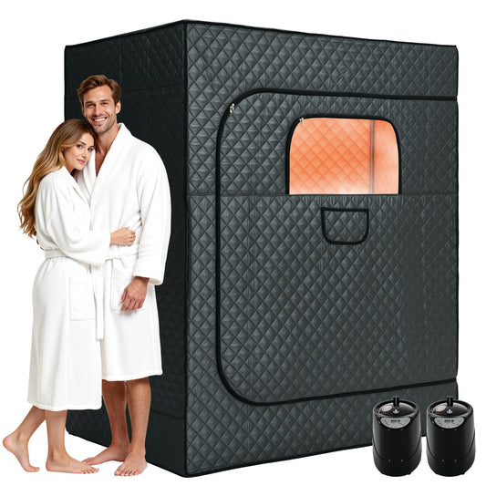 Albott 2 Person Steam Sauna for Home, Portable Sauna Tent with 3L 1500W Steamer, Extra Large Size 4.9’ x 3.3’ x 5.9’ Full Body Home Spa, Remote Control, Folding Chair, Grey