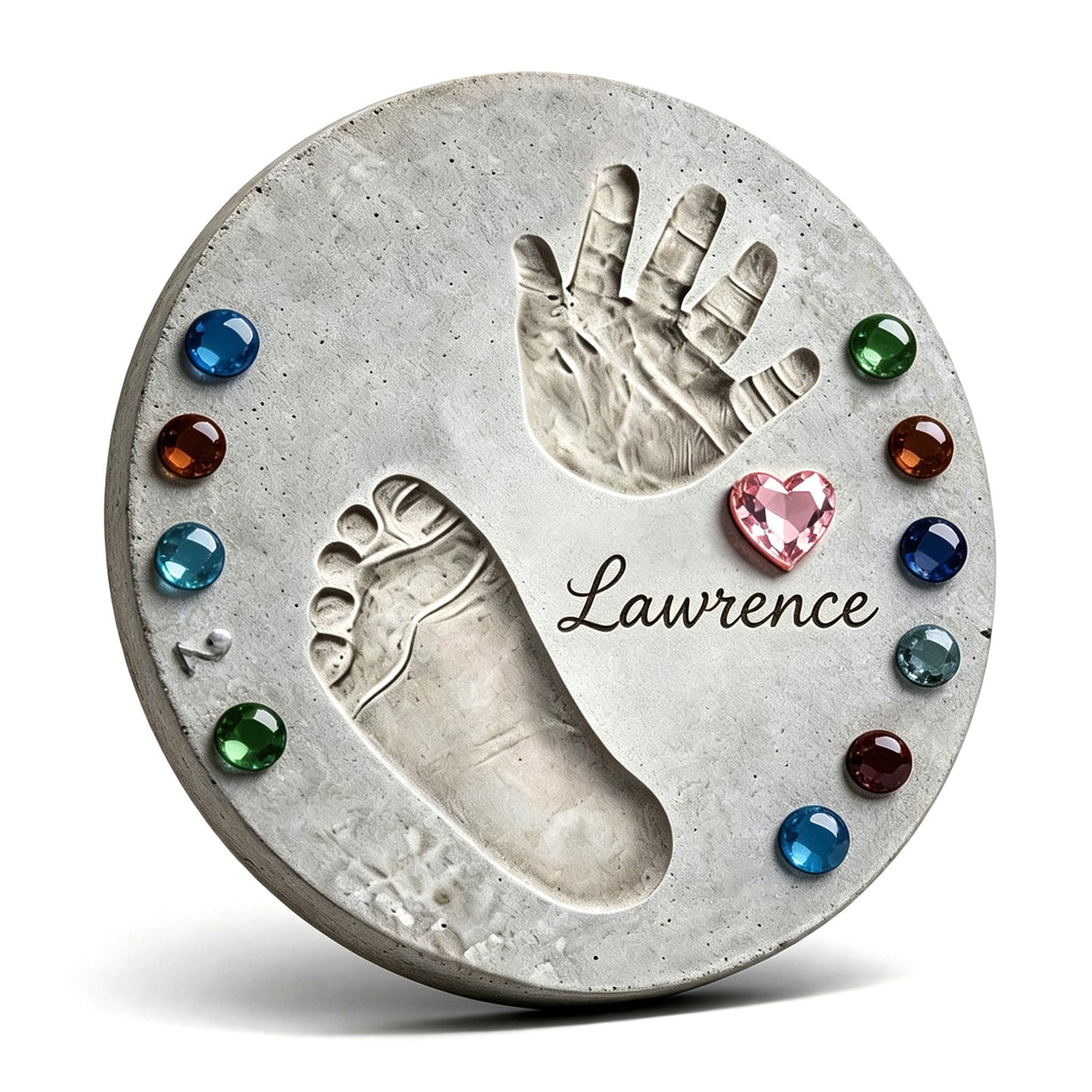 Handprint Stepping Stone DIY Kit - Reusable 10.Inch Round Concrete Molds+ Steel Carving Sticks+ Mosaics & Crystal Heart for Hand/Foot Print, Footprint Craft Witness of Special Time/None Cement