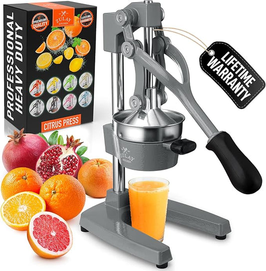 Zulay Kitchen Cast Iron Juicer - Heavy Duty Manual Juicer with Detachable Strainers for Easy Cleaning, Orange Juice Press for Citrus Fruits, Perfect for Bartenders, Juice Lovers & Health Enthusiasts