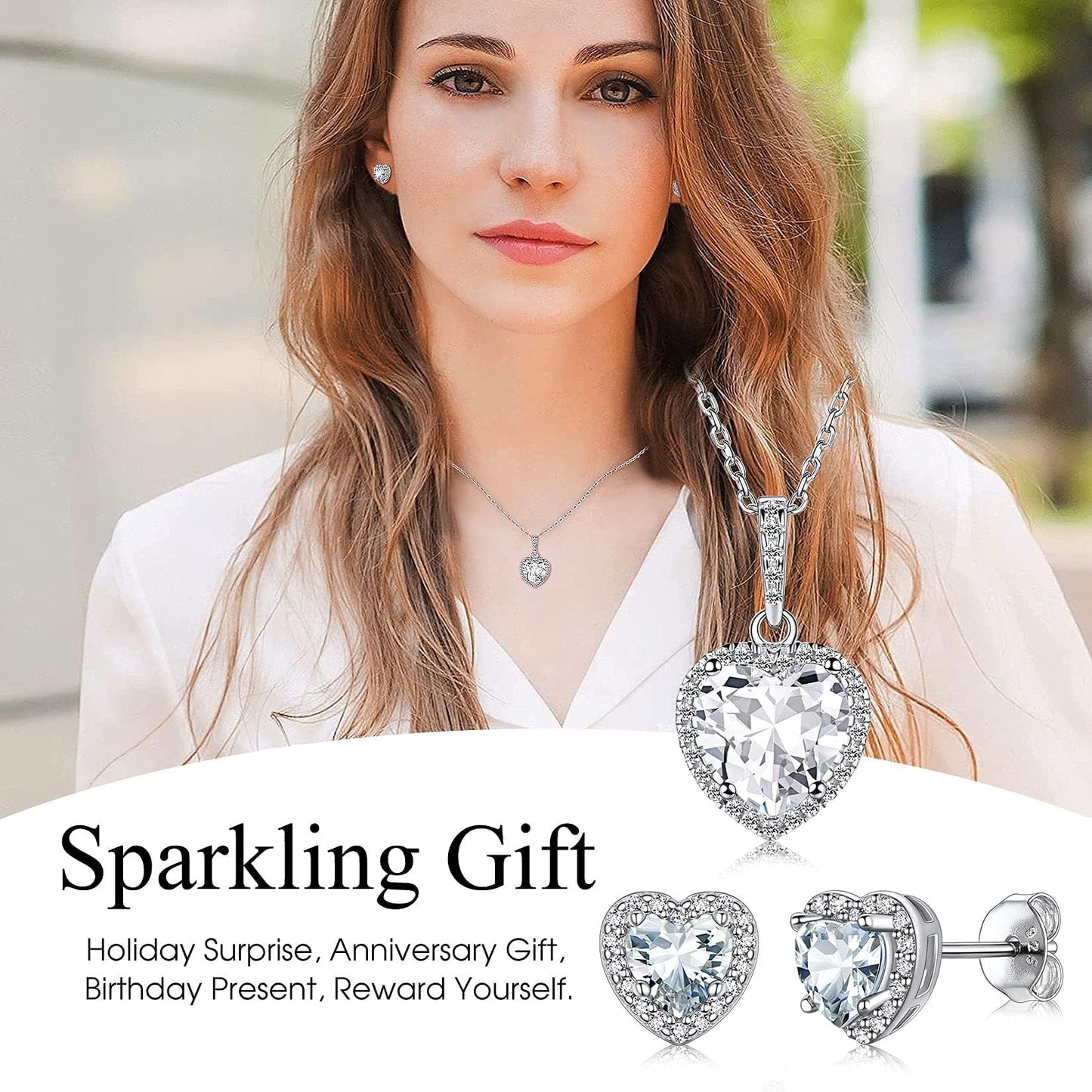 Bestyle 925 Sterling Silver Heart Cut Birthstone Stud Earrings for Women, April White Diamond Stud Earrings with Love and Purity, Best Women Earrings for Everyday Wear