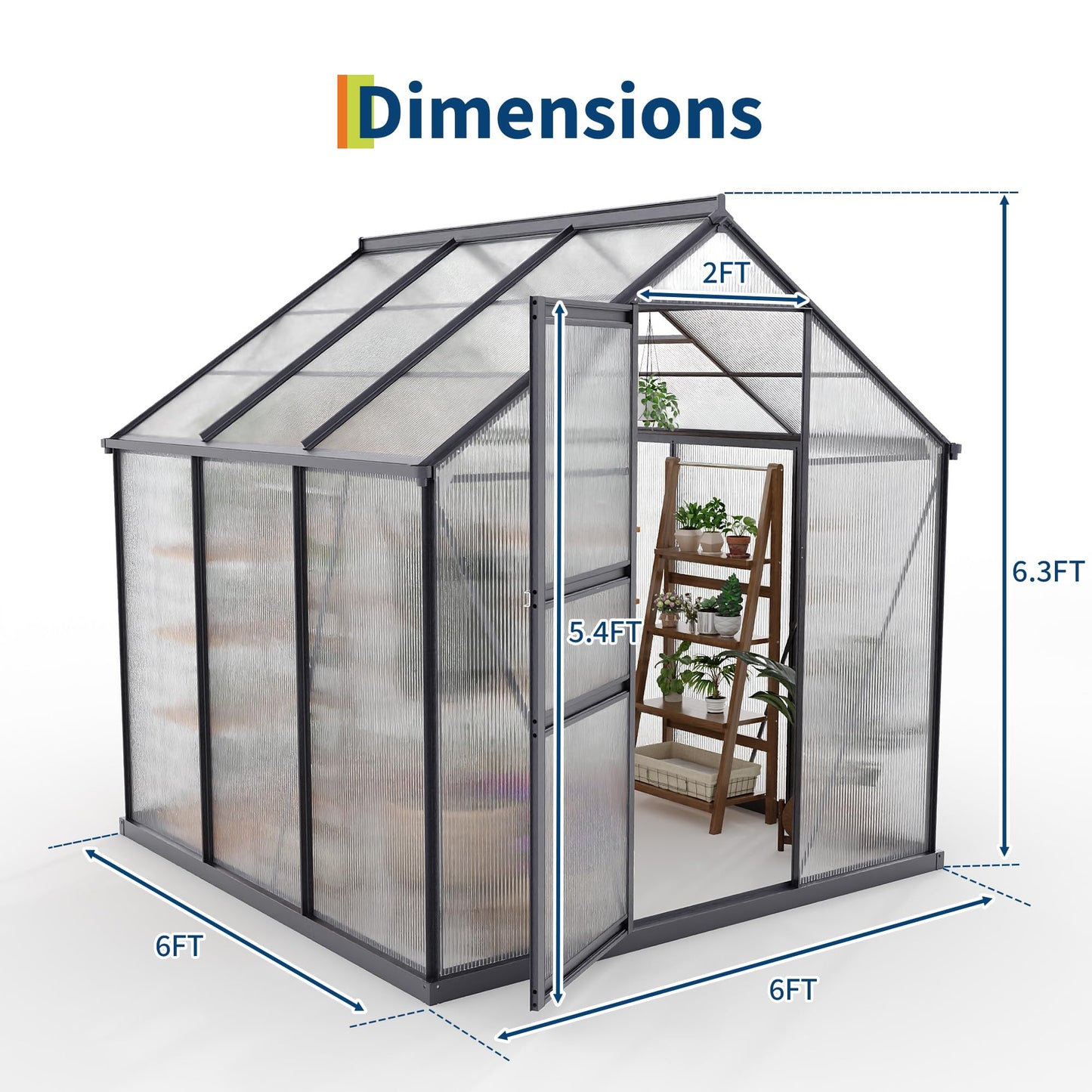 6×6FT Polycarbonate Greenhouse for Outdoors, Large Walk in Green House Kit and Winter Garden Planting, Enhanced Aluminum Green Houses for Outside to Protect Vegetables or Plants