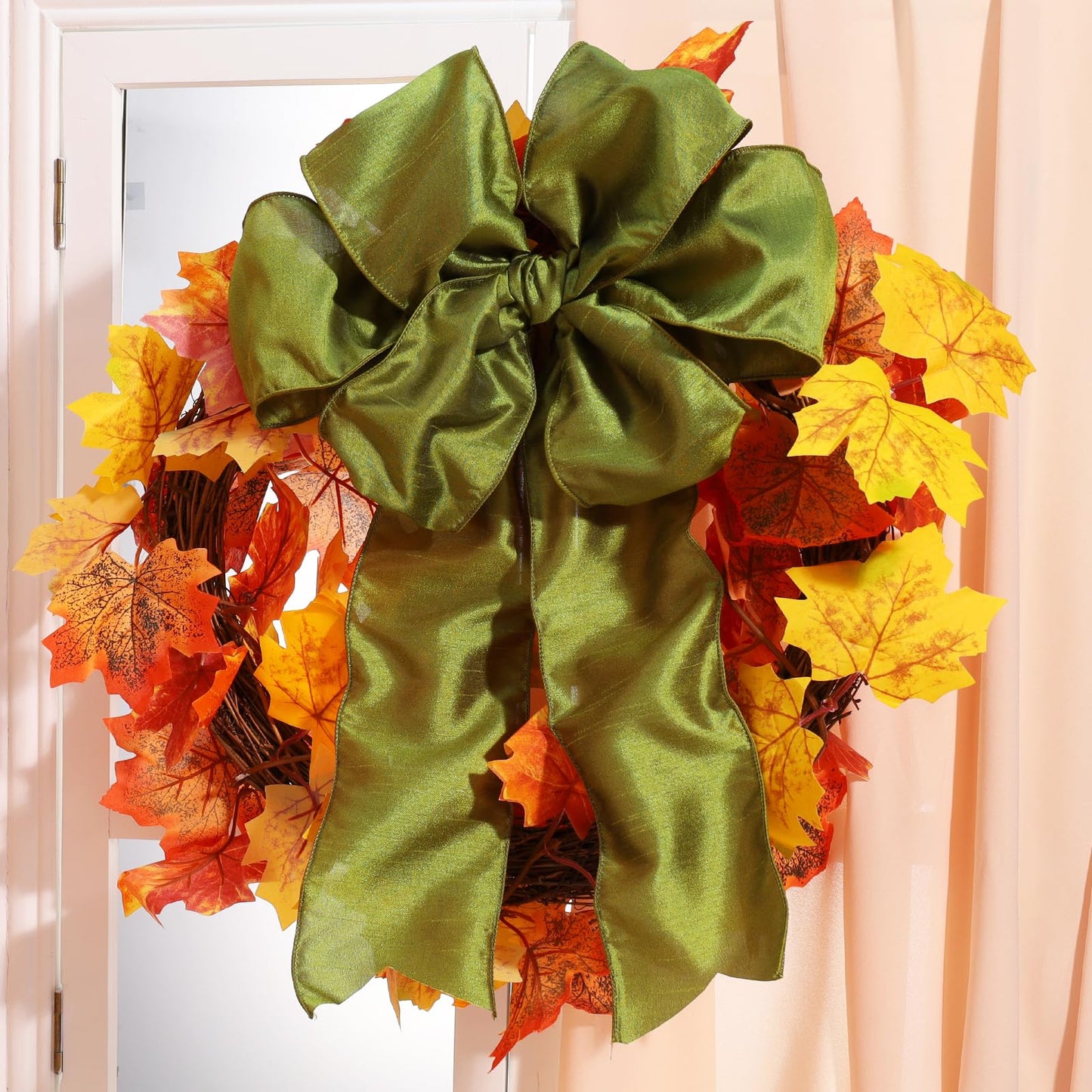 LaRibbons Moss Green Ribbon Wired 4 Inch x 10 Yards Dupioni Ribbon with Wired Edge for Wreaths, Bows and DIY Decorations