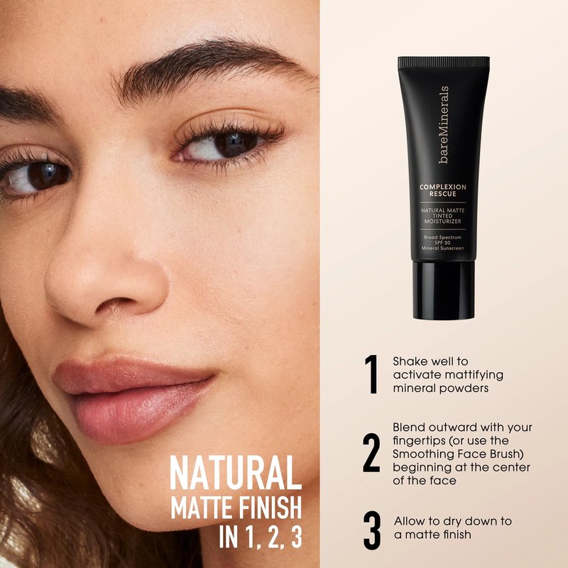 bareMinerals Complexion Rescue Natural Matte Tinted Moisturizer, Tan Amber 07, Vegan, Cruelty-Free & Dermatologist-Tested