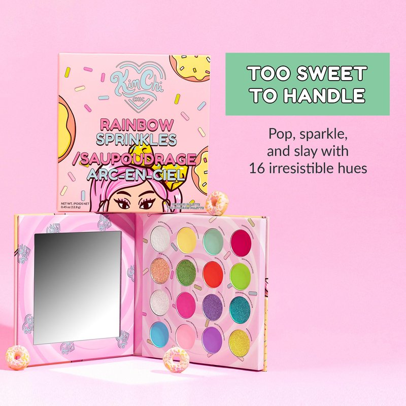 KimChiChic Beauty Donut Collection Eyeshadow Palette - 16 Matte, Pigment, & Glitter Shadows, Versatile for Day to Night Looks, Cruelty Free, Rainbow Sprinkles