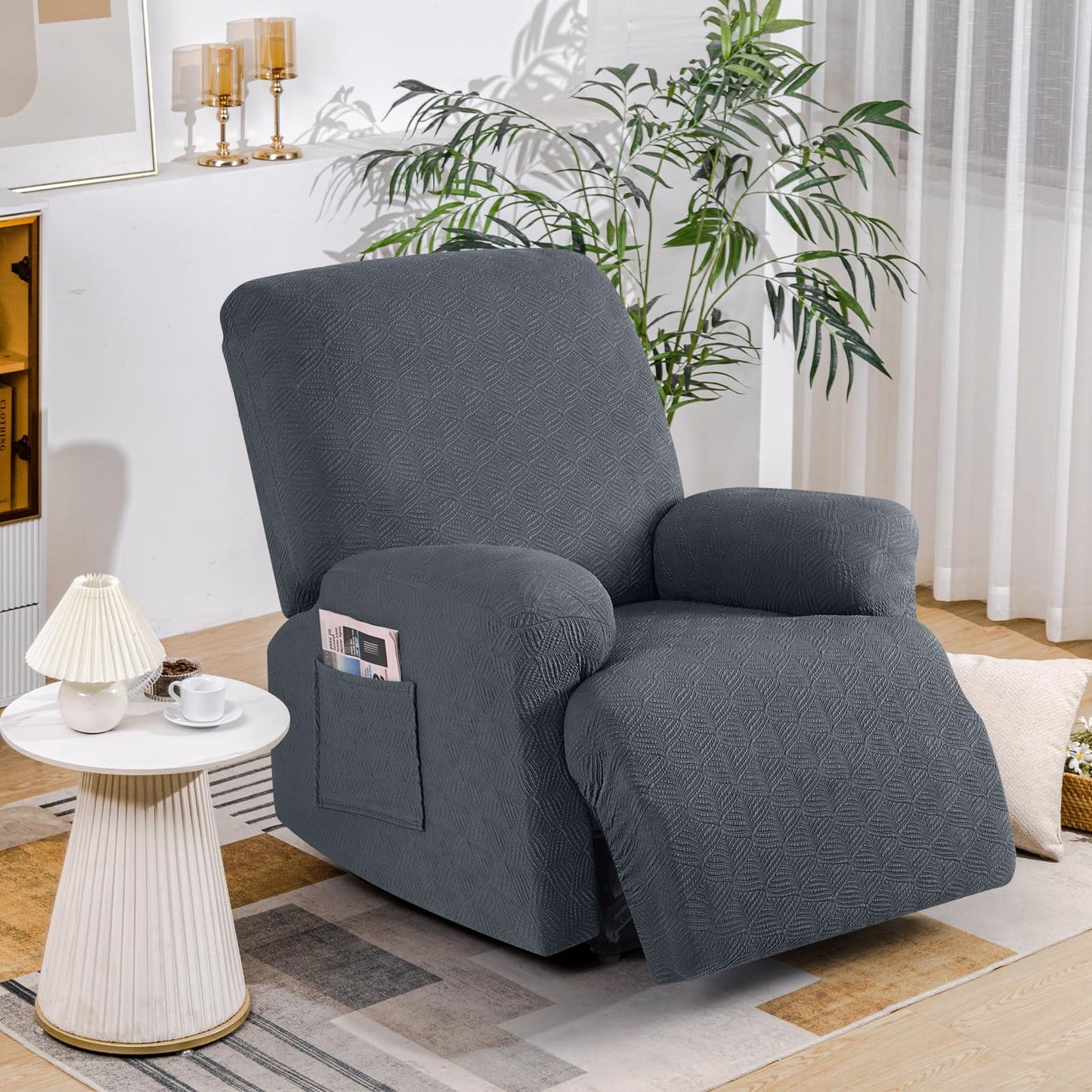 Timeles Recliner Covers Extra Wide Recliner Chair Covers Reclining Couch Covers Sofa Slipcovers Stretch Soft Washable (Single-Seater Oversized, Grey)