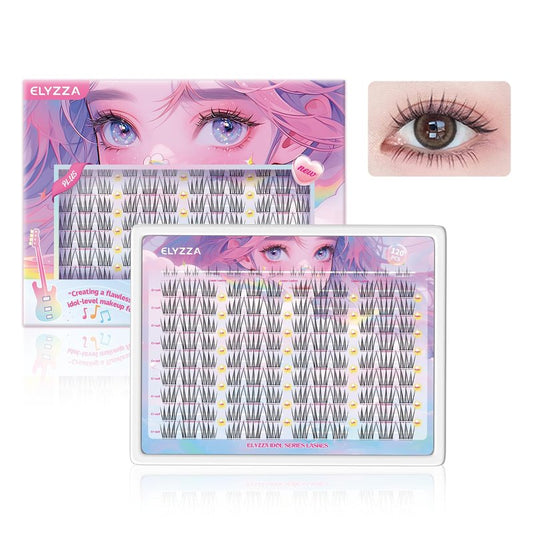 Elyzza Idol Lash Extension Kit 10-12mm Cluster Lashes With Thin Lash Band C+ Curl Natural Look False Eyelash Clusters With Bottom Lashes Faux Lash Clusters Extensions For DIY Individual Lashes at Home