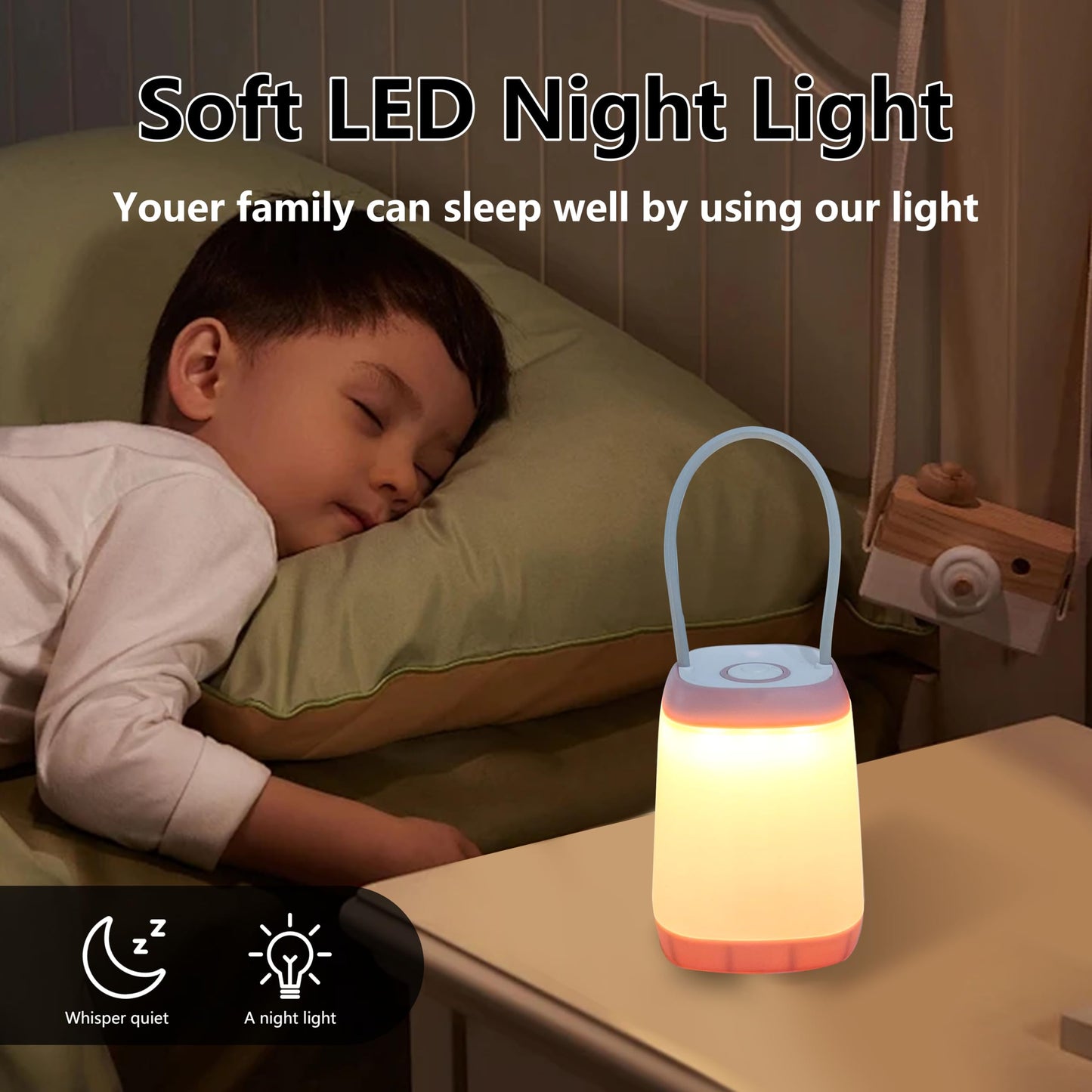 Hilngav 3 Pack LED Camping Light, 3 Light Modes Rechargeable Battery Powered Night Light for Indoor and Outdoor Emergency Light, Tent Lantern, Camping (Pink, Black, Green)