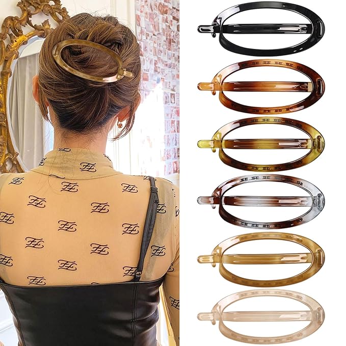 French Concord Hair Clips Claw - 6Pcs Side Slid Flat Hair Clips for Volume Strong Hold No Slip Grip Hair Claw Clips for Women Girls Thick Thin Hair (Tortoiseshell(Large, 4.7 inches))