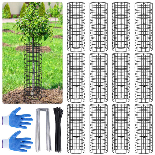 12p Tree Protectors from Deer,16.5 Inches High Pre-Curved Metal Mesh Tree Trunk Protector Stackable Vertically or Horizontally, Tree Tubes Wrap for Saplings and Fruit Garden