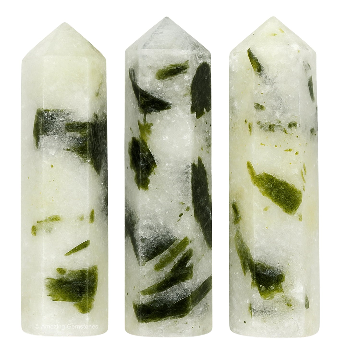 Amazing Gemstone Green Tourmaline in Quartz Crystal Points Bulk Healing Crystals - Pack of 3 Single Terminated Healing Wand Point Bulk Crystals for Crafts, Crystal Grid, DIY Work