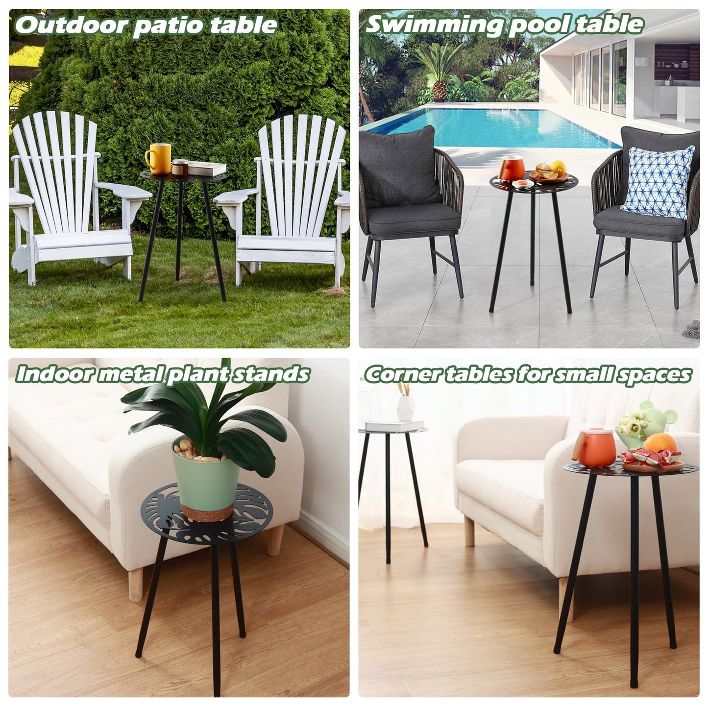 1 Pack Metal Outdoor Side Tables Small Outside Round End Table for Patio Modern Accent Garden Corner Table for Small Spaces, Balcony, Porch, Weather-Resistant, Plant Stand Indoor, Black