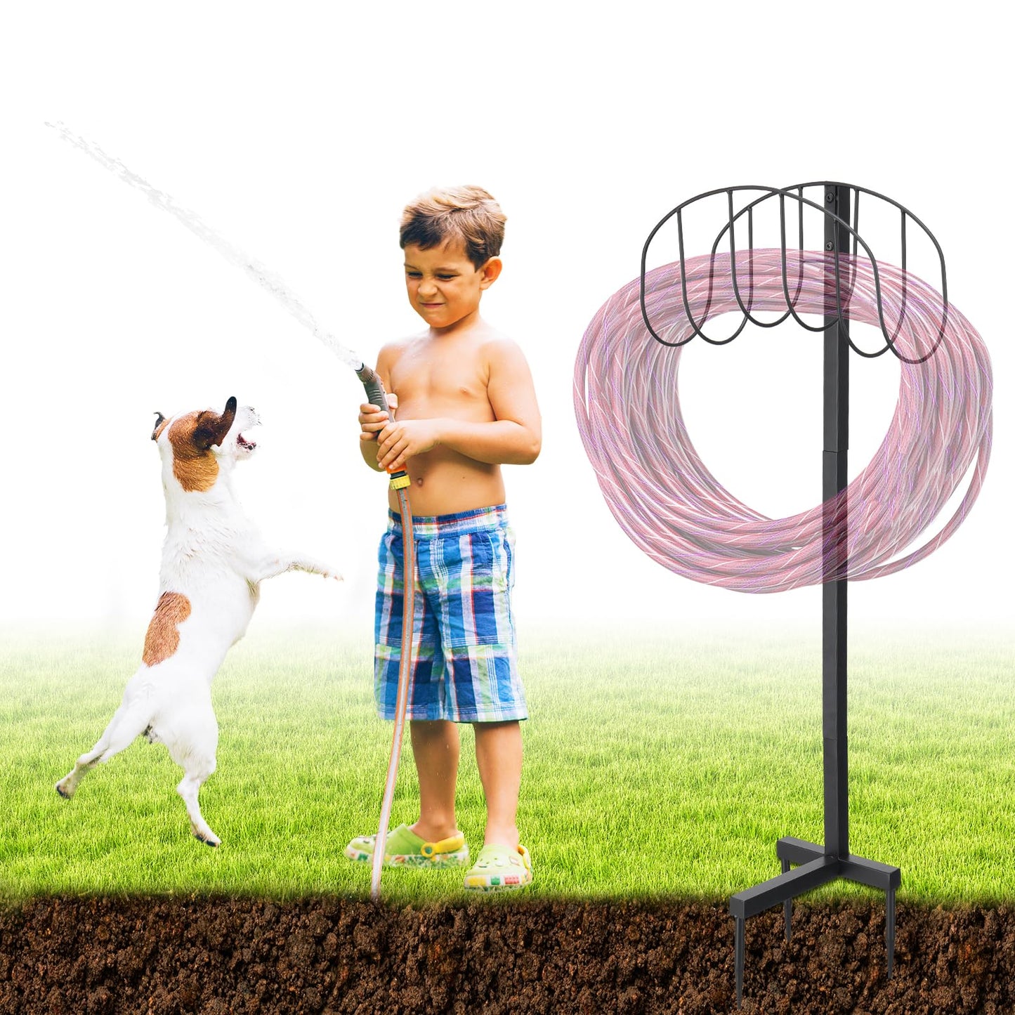 Outside Garden Hose Holder Freestanding Heavy Duty Metal Water Hose Stand Rack Holds 150Ft Detachable In Ground Hose Reel Stand for Lawn Yard Pipe Storage