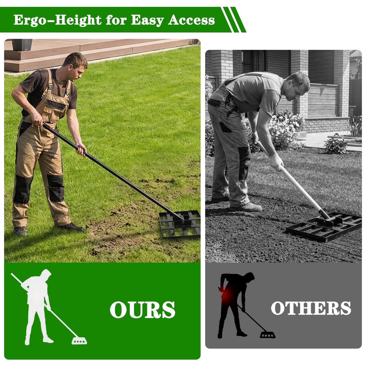 Tegarbed Lawn Leveling Rake 17x10 inch, Heavy Duty Ground Leveler for Soil, Sand, Effortless Smooth Use & Easy Assembly Stainless Steel Landscape Rake for Backyard, Garden, Golf Course, Black
