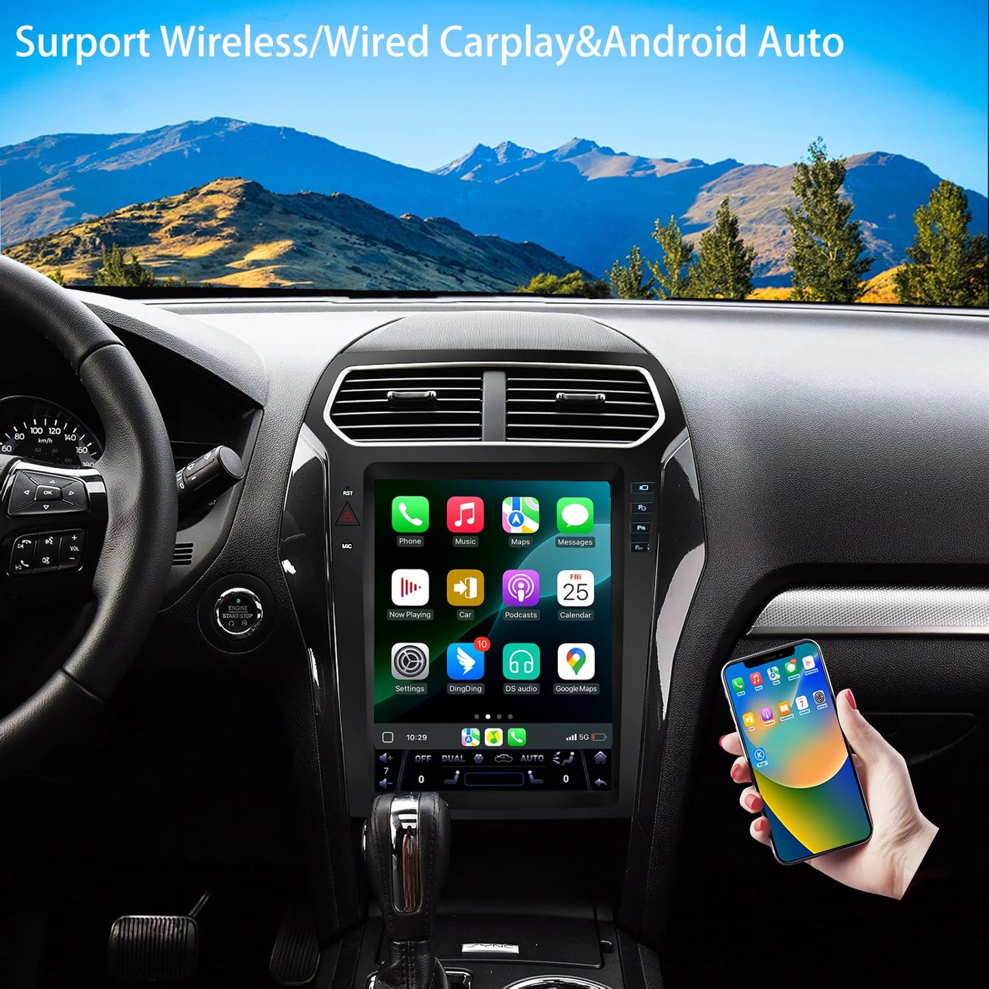 Ford Explorer 2011-2019 Car Radio Stereo Radio GPS Navigation Wireless Android Auto CarPlay 12.1 Inch Vertical Screen Tesla Style with DSP 8 Core Android 14 in Dash Audio Voice Control