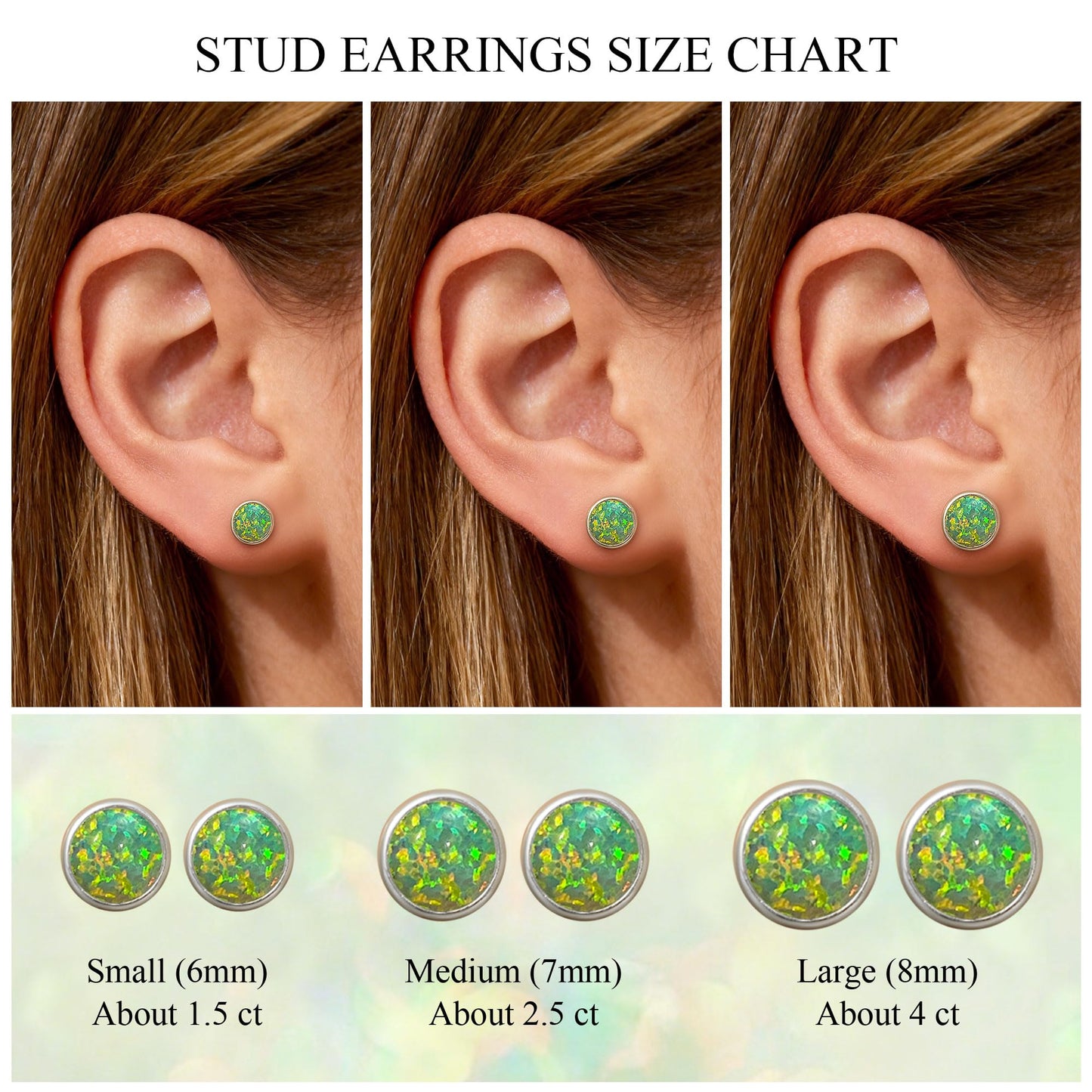 JiayangJY Silver Green Fire Opal Stud Earrings for Women Sterling Silver Round Shape 7mm Opal Earrings with Push Back