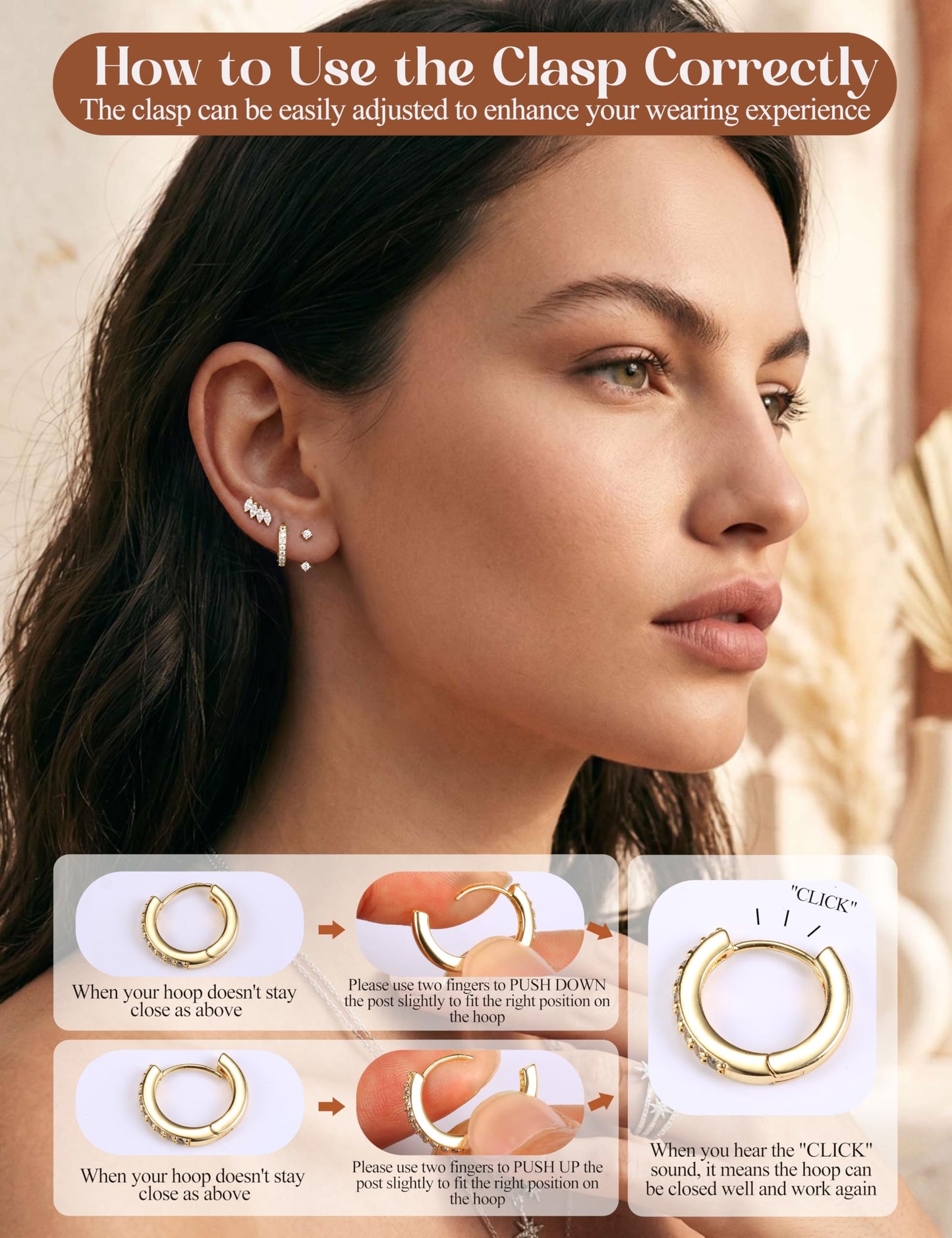 MILACOLATO 925 Sterling Silver Earrings for Women, 14K Gold Plated Small Huggie Hoop Earrings Sets for Multiple Piercing Hypoallergenic Jewelry, CZ Cartilage Earrings Stacks Trendy Jewelry Gifts, 3 Pairs-E
