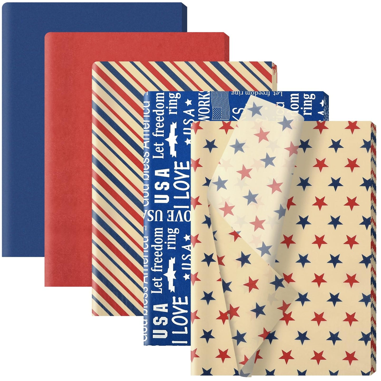 100 Sheet Retro Patriotic Tissue Paper, 5 Styles Stars Stripes Patterns Patriotic Art Tissue Paper for Veterans Day DIY Crafts 4th of July American National Day Party Supplies, 13.8 x 19.7‘’