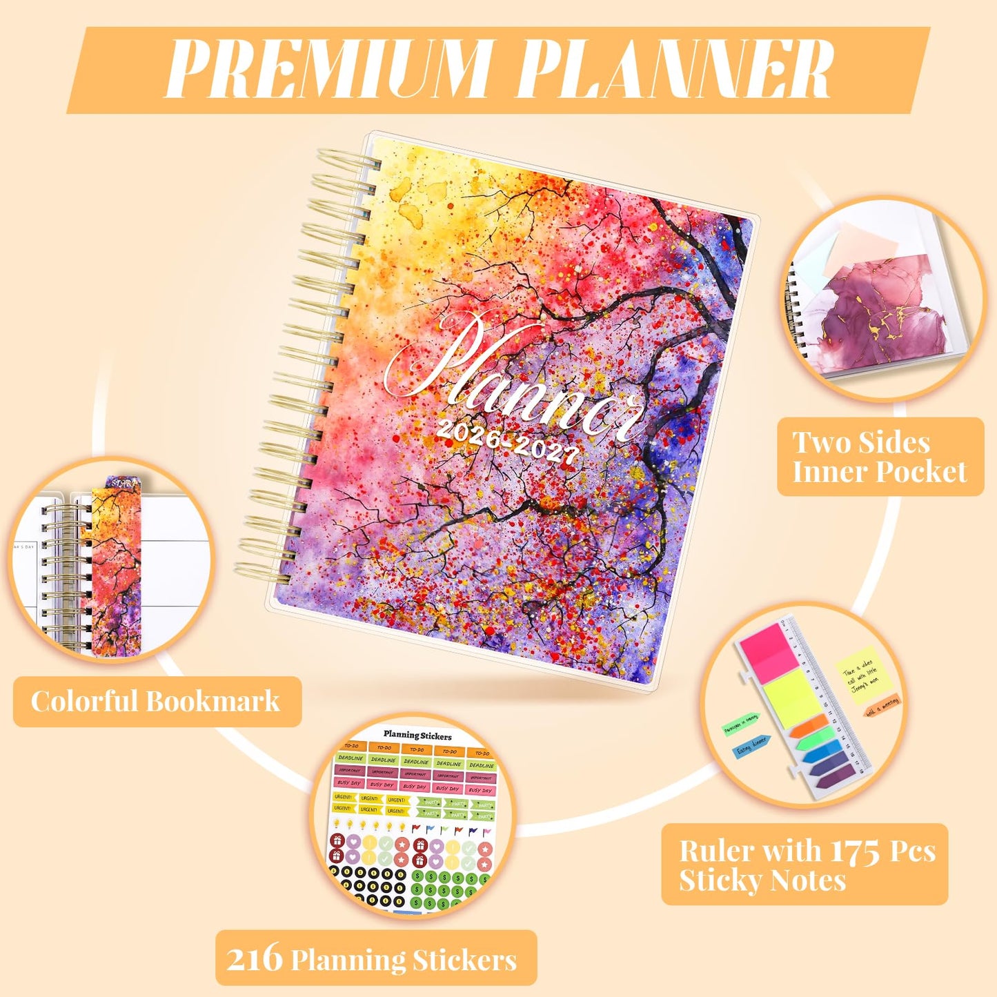 Planner 2026-2027, Large 18 Months Academic Daily Weekly Monthly Planner Yearly Agenda Jan. 2026–June. 2027, 7.9" x 9.8", Page Tabs, Separator Page, Pocket Folder, Bookmark, Stickers, Sticky Note Set